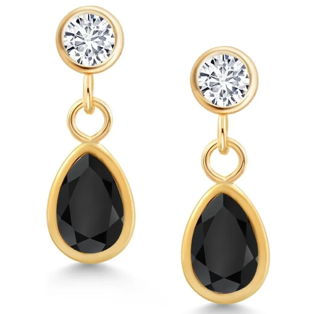 14K Yellow Gold with 0.76 Cttw Black Onyx and White Diamond Post Back Earrings
